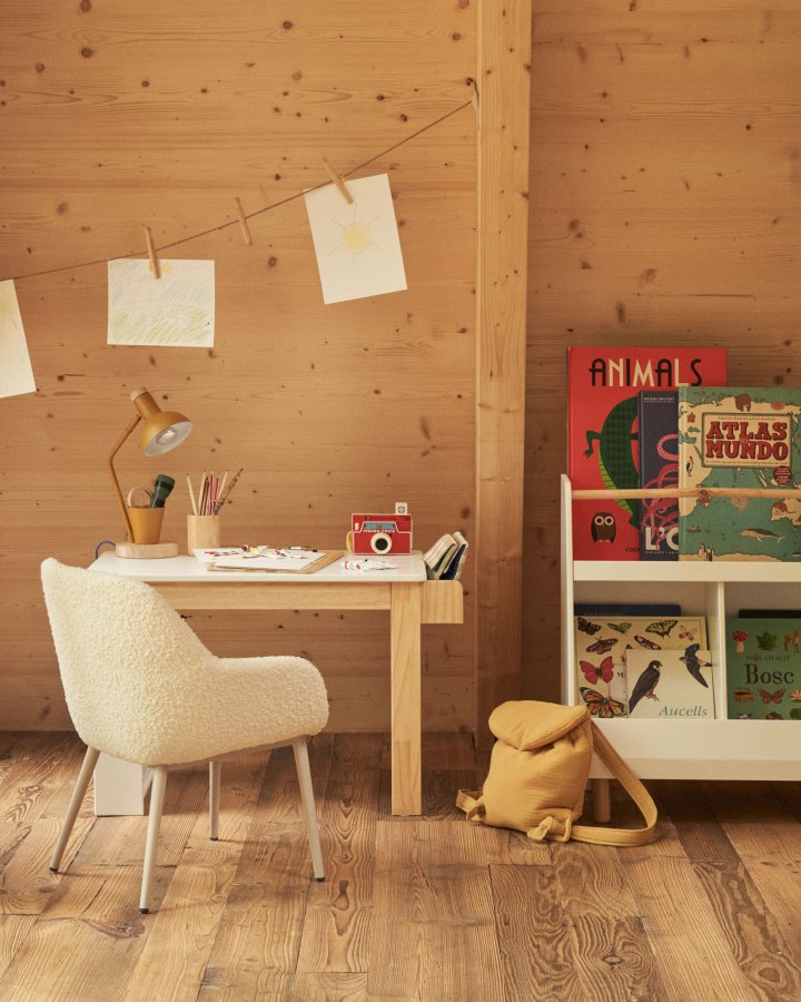 KAVE HOME Serwa skrivebord for barn, med hyller - hvit MDF og naturlig furu (77x40)