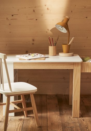 KAVE HOME Serwa skrivebord for barn, med hyller - hvit MDF og naturlig furu (77x40)