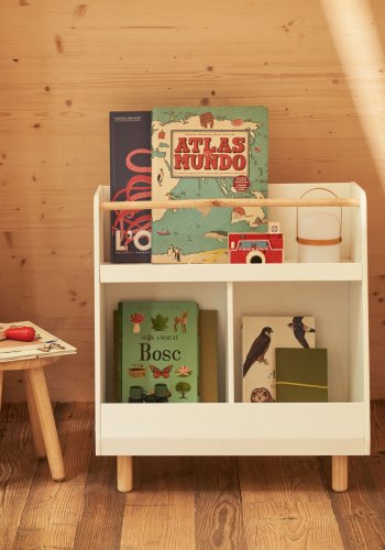 KAVE HOME Serwa barnebokhylle, m. 3 rom - hvit MDF og natur furu