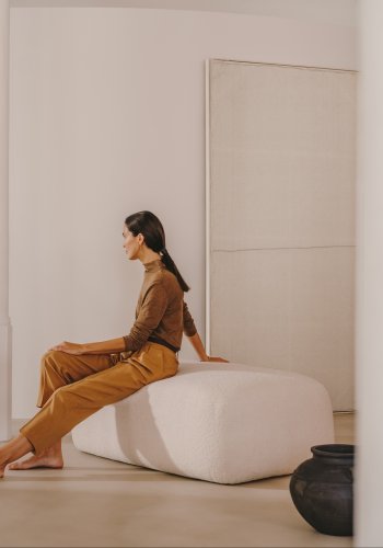 KAVE HOME Martina fodskammel, rektangulr - offwhite bouclé (123x85)