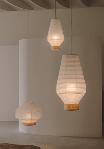 KAVE HOME Hila taklampeskjerm, rund - hvitt papir og naturlig trefiner (30)