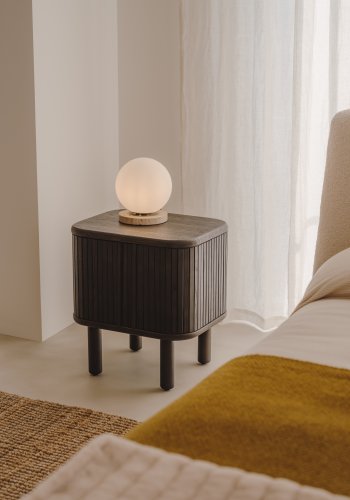 KAVE HOME Malachi bordlampe - hvitglasert glass og travertinstein