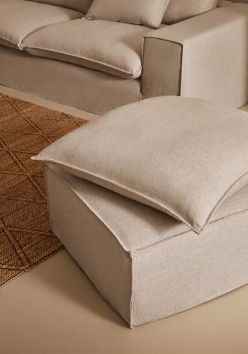 KAVE HOME Anarela puff, firkantet - med avtagbart trekk og beige lintrekk (80x80)