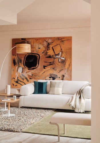 KAVE HOME Juhe gulvlampe - finér i naturaske og hvit stl/marmor