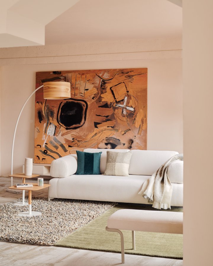 KAVE HOME Juhe gulvlampe - finér i naturaske og hvit stl/marmor