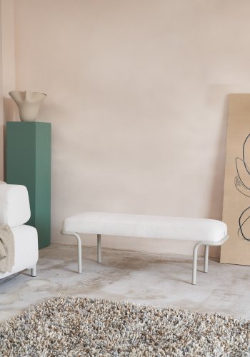 KAVE HOME Compo benk, rektangulr - grtt stoff og svart metall (130x44)