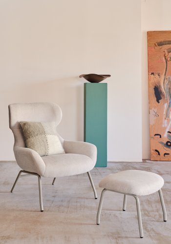 KAVE HOME Belina Fußstütze, rechteckig – beigefarbener Chenillestoff und Stahl (58,5 x 41)