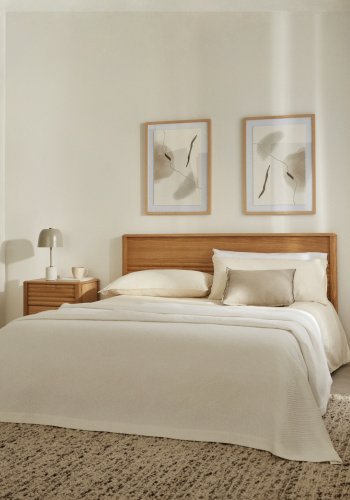 KAVE HOME Lenon sengeramme, med sengegavl og lameller - naturlig eik og eikefiner (180x200)