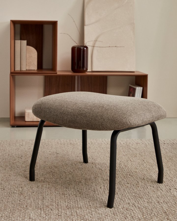 KAVE HOME Belina fotsttte, rektangulr - lysebrunt chenillestoff og stl (58,5x41)