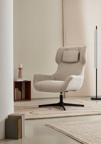 KAVE HOME Zalina svingstol, med armlener - beige chenille og sort stl