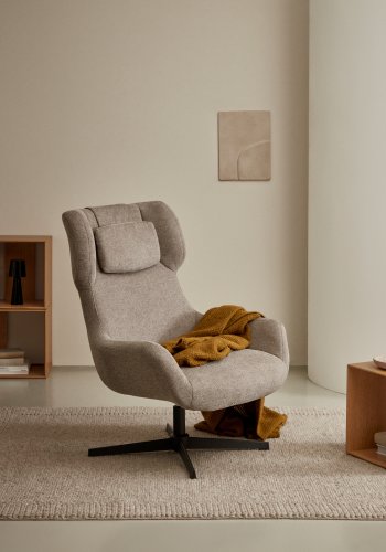 KAVE HOME Zalina svingstol, med armlener - lysebrun chenille og sort stl