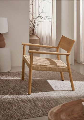KAVE HOME Yalia lenestol, med armlener - papirtau og naturlig eik