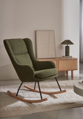 KAVE HOME Maustin gyngestol, med armlener - grnn bouclé med mrkegrnn stlkonstruksjon og bketre