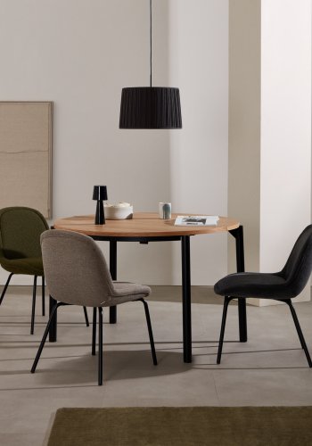 KAVE HOME Montuiri spisebord, med uttrekk, rund - naturlig eikefiner og sort stl (90)