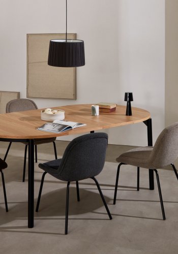 KAVE HOME Montuiri spisebord, med uttrekk, rund - naturlig eikefiner og sort stl (120)