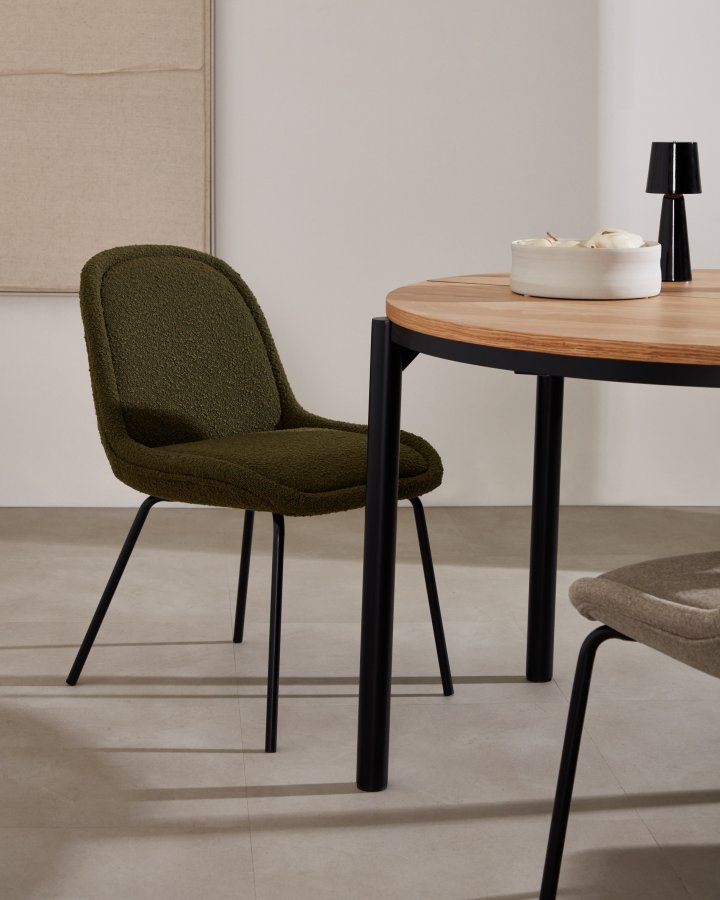 KAVE HOME Aimin spisestuestol - gr�nn boucl&eacute; og sort st�l