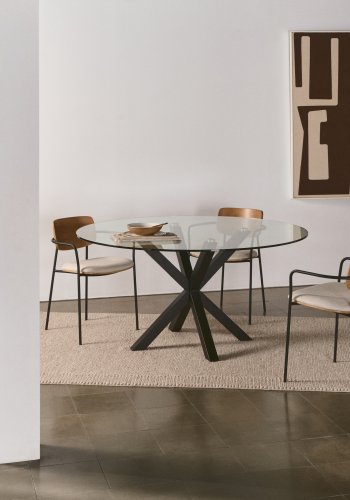 KAVE HOME Maureen spisebordsstol, m. armln - natur egetrsfiner, stof og sort metal