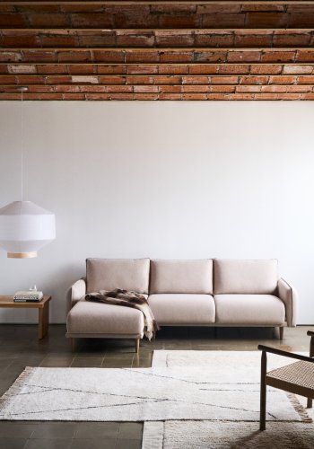 KAVE HOME Carlota 3-manns sofa, med venstre/hyre sjeselong - beige stoff (262cm)