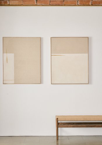 KAVE HOME Salin abstrakt maleri med horisontal lin stripe, rektangulrt - heige lerret (80x100)