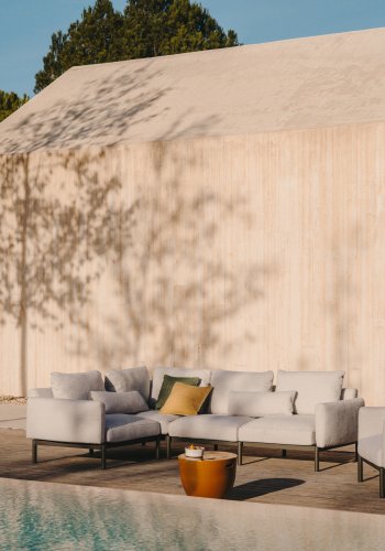 KAVE HOME Sorells modul 5-personers utendrs hjrnesofa - beige og grnn aluminium (276x191,5 cm)