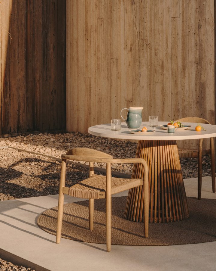 KAVE HOME Nina Tr�dg�rdsstol med Armst�d - Beige Rep och Naturlig akaciatr�