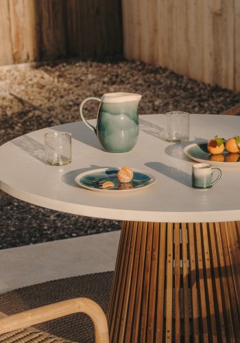 KAVE HOME Alcaufar hagebord, rundt - gr sement og teak (120)