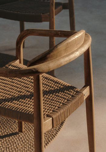 KAVE HOME Nina Tr�dg�rdsstol med Armst�d - Beige Rep och Naturlig akaciatr�