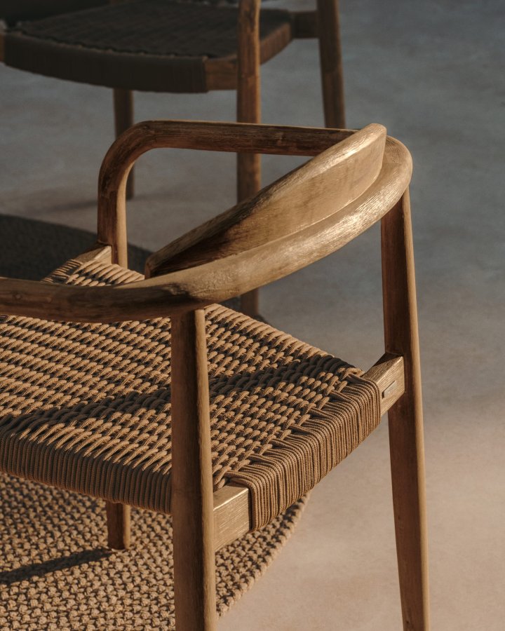 KAVE HOME Nina Tr�dg�rdsstol med Armst�d - Beige Rep och Naturlig akaciatr�
