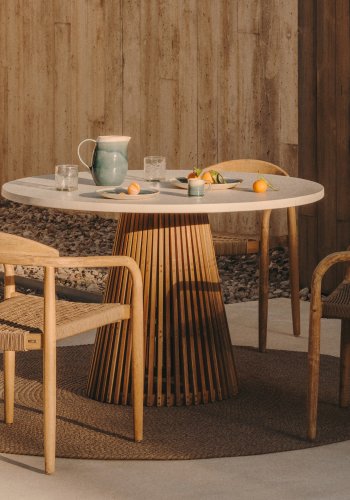 KAVE HOME Alcaufar hagebord, rundt - hvit sement og teak (120)