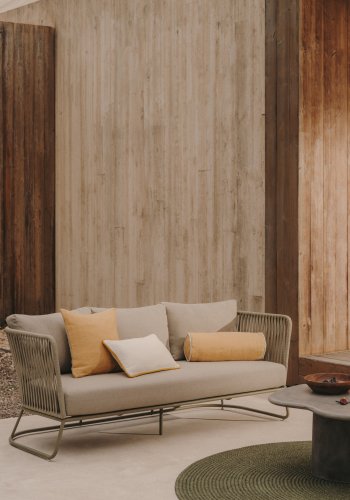 KAVE HOME Saconca 3-manns utendrs sofa - grnt tau og stl