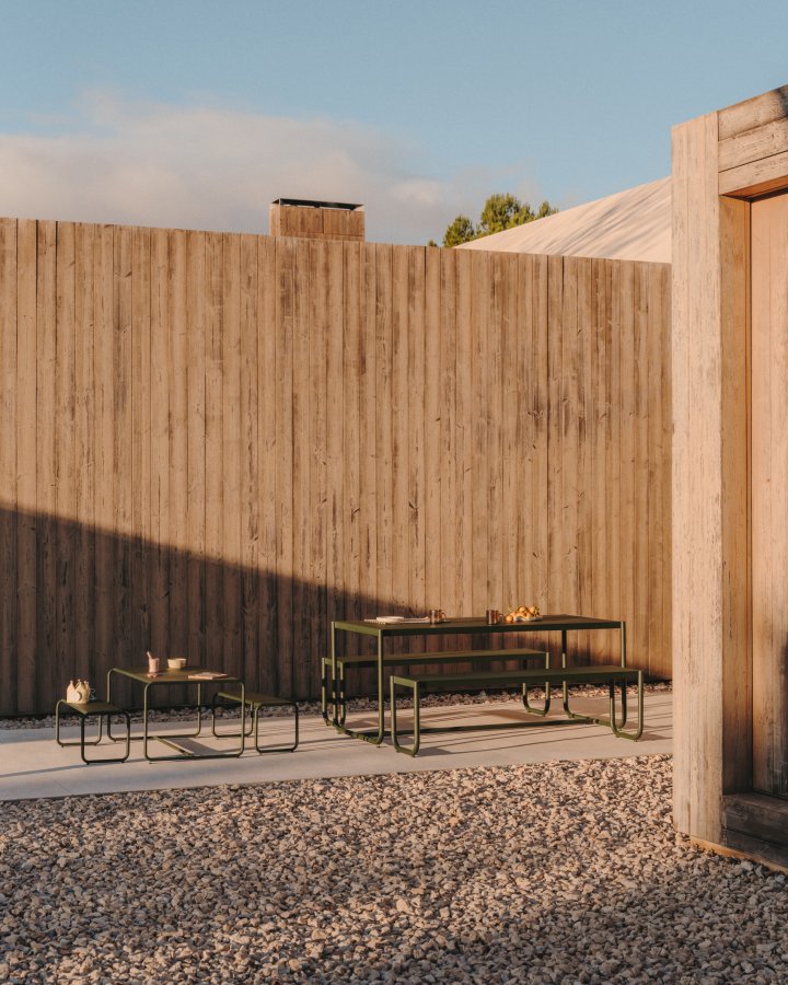 KAVE HOME Sotil hagesett, m. 2 benker og 1 bord - grnt stl (183x83) (sett med 3)