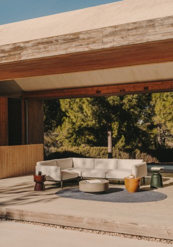 KAVE HOME Sorells modul 5-personers utendrs hjrnesofa - beige og grnn aluminium (276x191,5 cm)