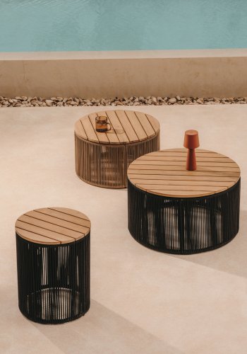 KAVE HOME Dandara utendrs salongbord, rundt - naturlig akasietre og beige tau/stl (60)