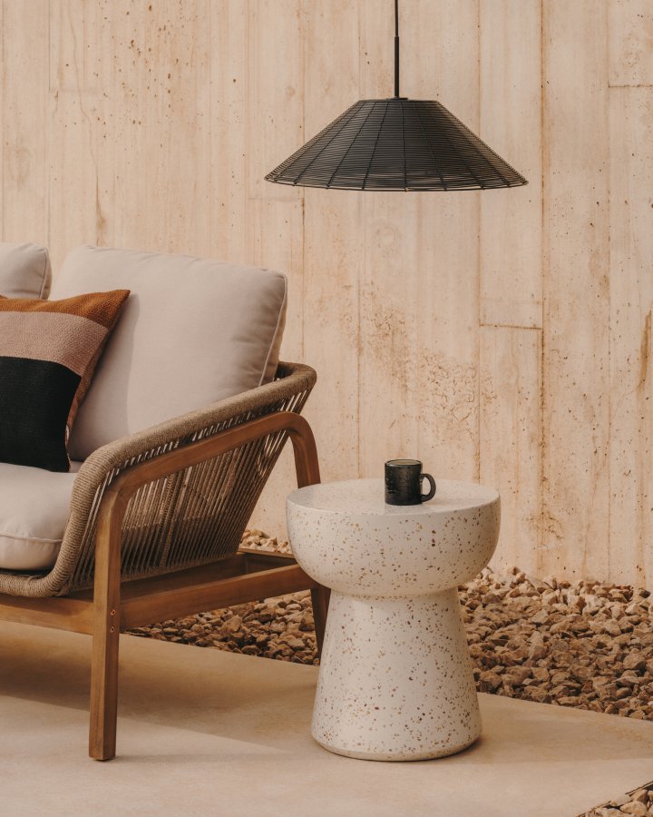 KAVE HOME Pada utendrs sidebord, rundt - hvit terrazzosement (40)