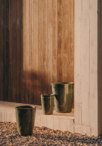 KAVE HOME Rotja udendrs krukke, rund - bl glaseret keramik (st med 2)