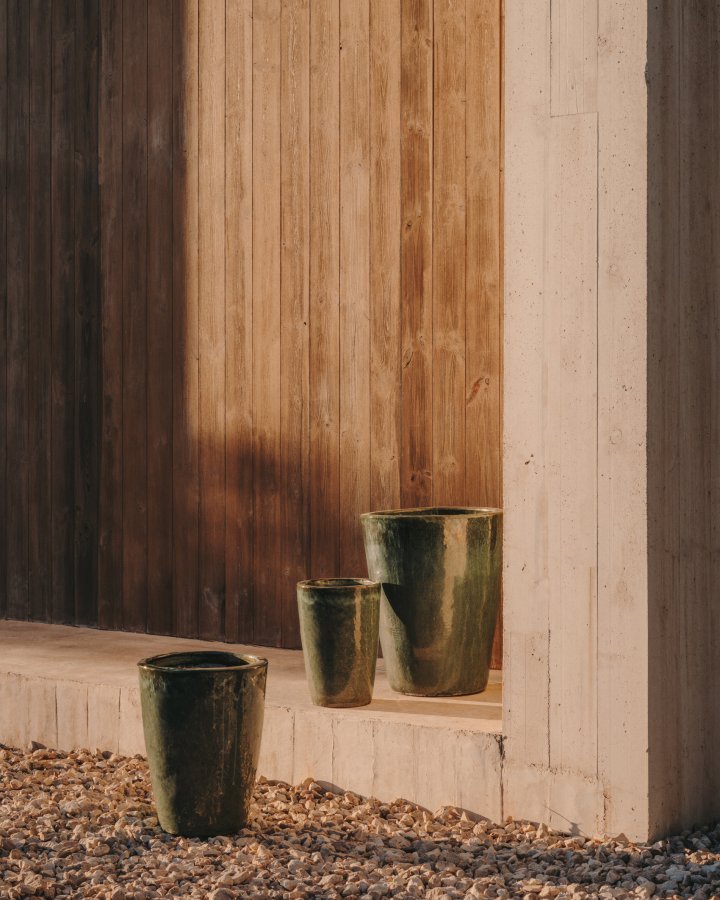 KAVE HOME Rotja udendrs krukke, rund - bl glaseret keramik (st med 2)