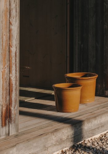 KAVE HOME Presili utegryte, rund - sennepsgul glasert keramikk (sett med 2)