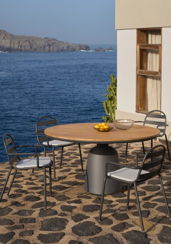 KAVE HOME Tudon hagebord, rundt - teak og gr aluminium (120)