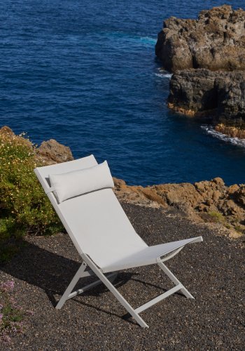 KAVE HOME Canutells utendrs lenestol, sammenleggbar - lysegr tekstil og lysegr aluminium
