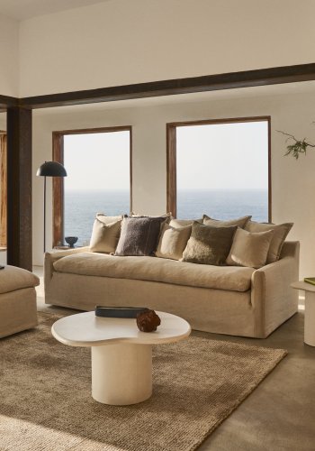 KAVE HOME Zenira sofa med avtakbart trekk og beige puter i bomull og lin, 230 cm