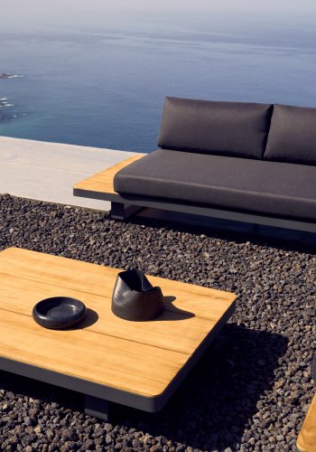 KAVE HOME Tosqueta utendrs salongsett, 5 personer. hjrnesofa og 1 bord - aluminium og teak (sett med 2)