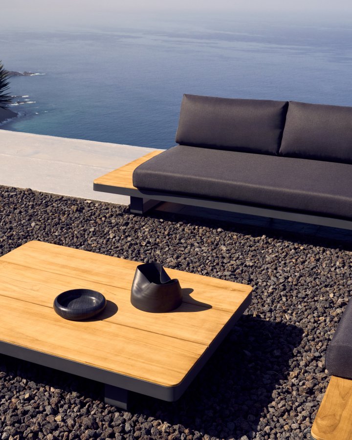 KAVE HOME Tosqueta utendrs salongsett, 5 personer. hjrnesofa og 1 bord - aluminium og teak (sett med 2)