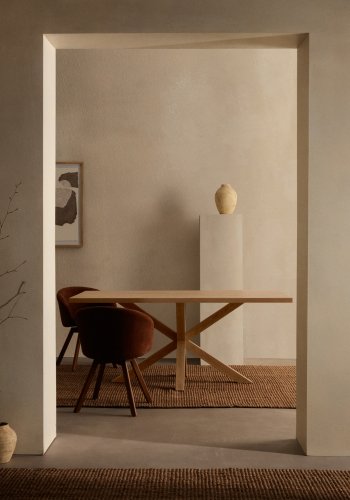 KAVE HOME Argo spisebord, rektangulrt - naturlig melamin og naturlig stl med treeffekt (180x100)