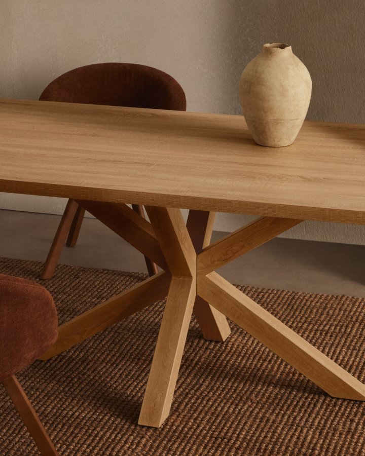 KAVE HOME Argo spisebord, rektangulrt - naturlig melamin og naturlig stl med treeffekt (180x100)