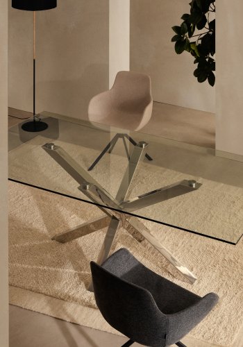 KAVE HOME Argo spisebord, rektangulrt - klart glass og slvstl (180x100)