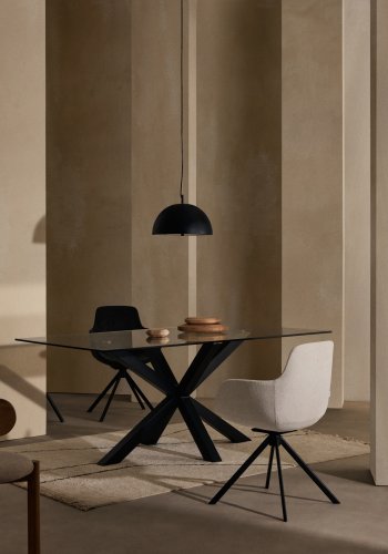 KAVE HOME Argo spisebord, rektangulrt - klart glass og sort stl (180x100)