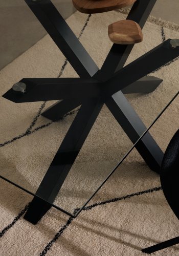 KAVE HOME Arya spisebord - klart glass og sort stl (200x100)