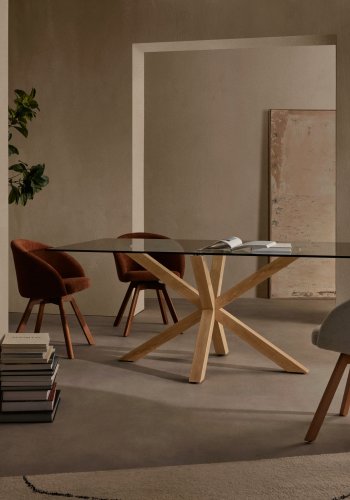KAVE HOME Arya spisebord - klart glass og naturlig stl (200x100)