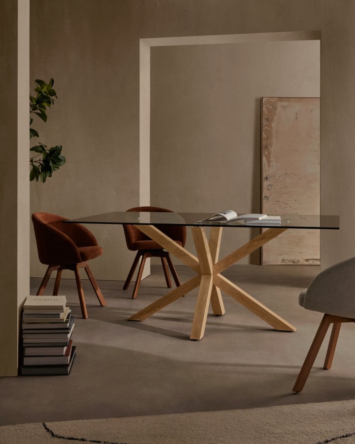 KAVE HOME Arya spisebord - klart glass og naturlig stl (180x100)