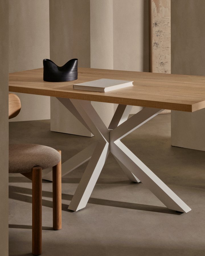 KAVE HOME Argo spisebord, rektangulrt - naturlig melamin og hvitt stl (180x100)